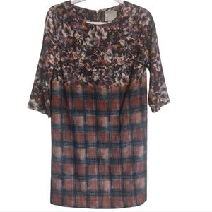 Maeve 3/4 Sleeve Plaid Sheath Midi Dress- size XS